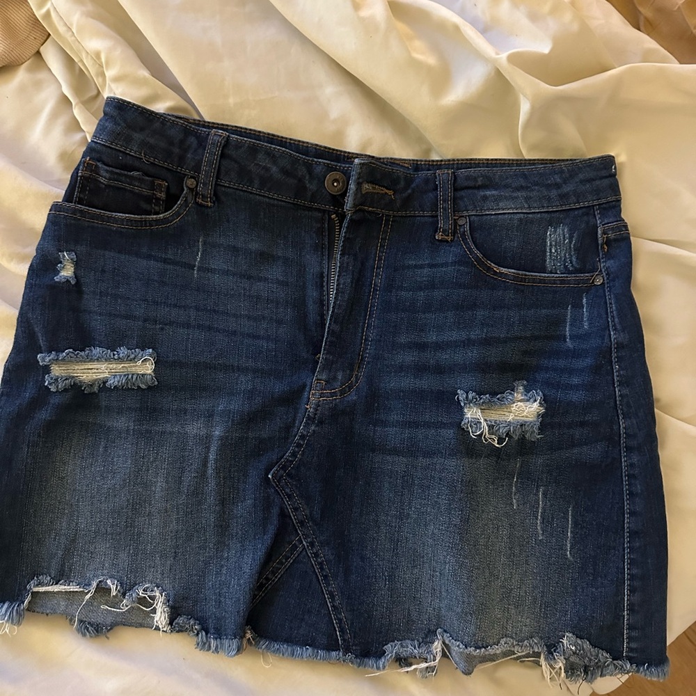 Denim Distressed Skirt